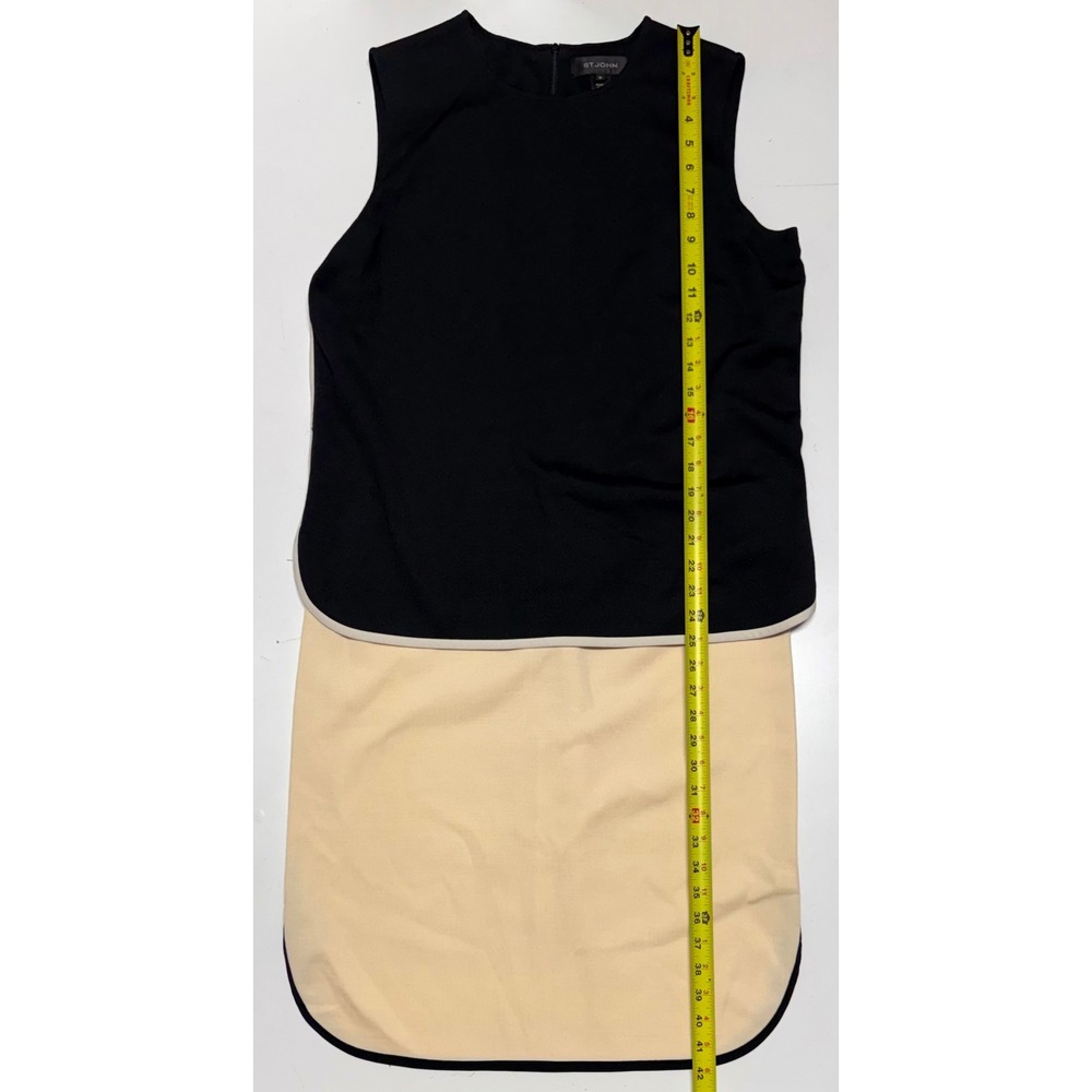 St. John Womens Wool Blend Colorblock Sleeveless Shift Dress Black Cream Size 12